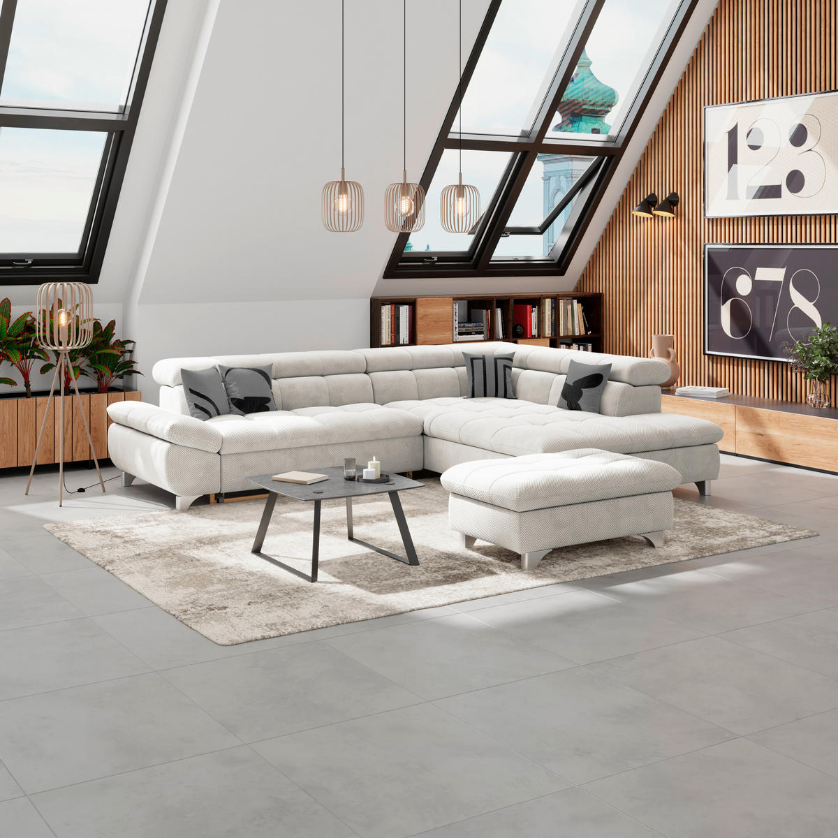 HOCKER Chenille Creme  - Chromfarben/Creme, KONVENTIONELL, Textil/Metall (108/46/108cm) - Livetastic