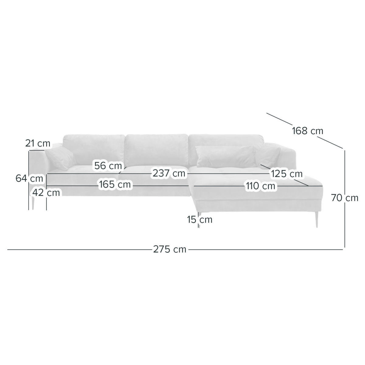 ECKSOFA Grau Struktur  - Schwarz/Grau, Design, Textil/Metall (168/275cm) - home24
