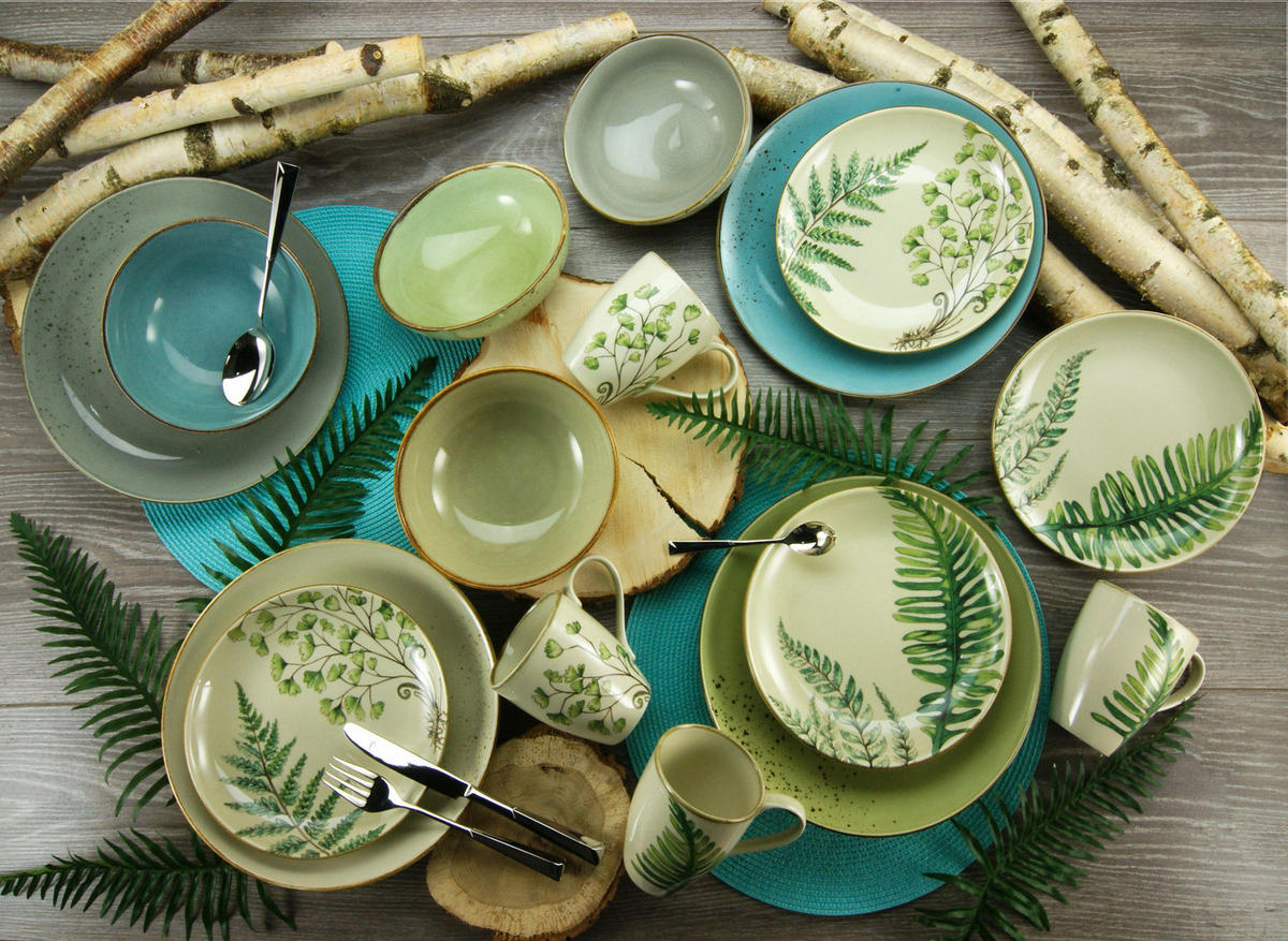 KOMPLETT SERVIS Botanica 16 delar  - grön/petrol, Klassisk, keramik - Creatable