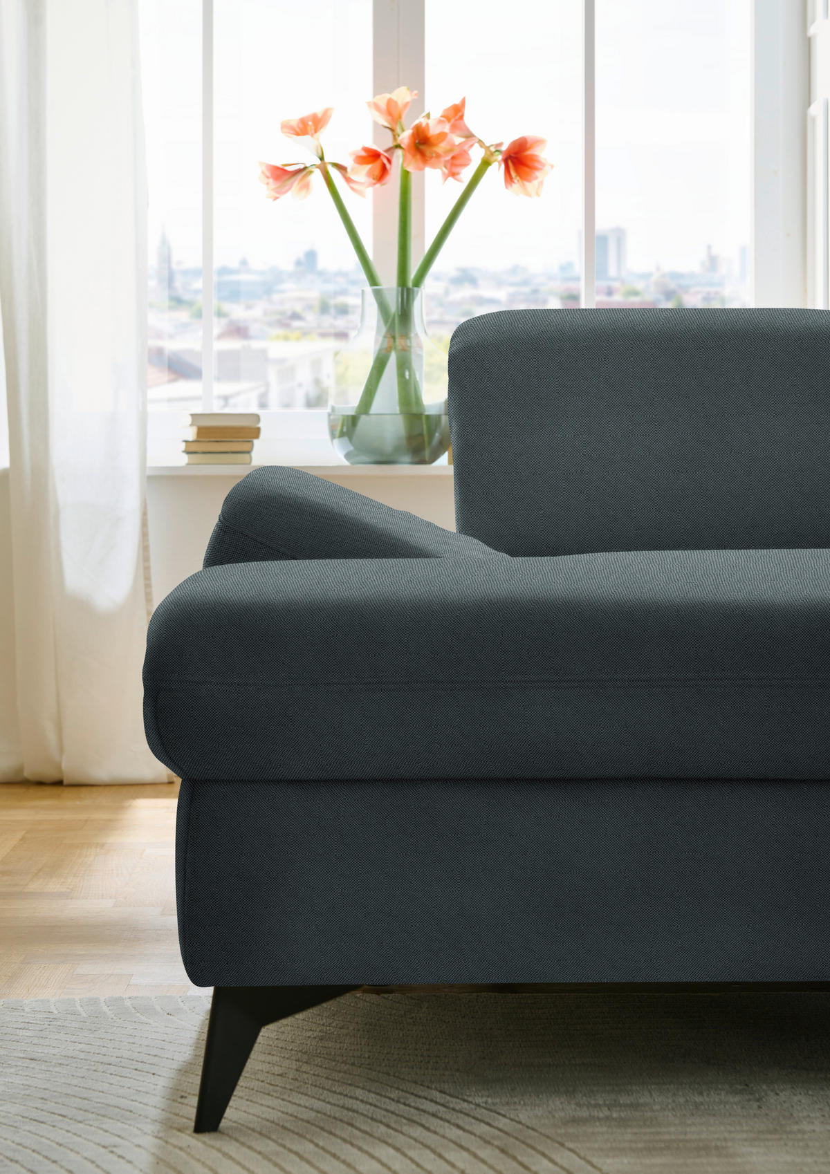 WOHNLANDSCHAFT  in Chenille Blau  - Blau/Schwarz, Design, Textil/Metall (198/364/255cm) - Beldomo Style