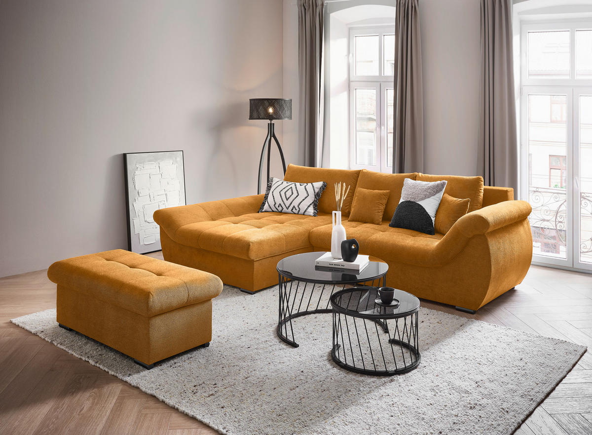 ECKSOFA Senfgelb Flachgewebe  - Senfgelb/Schwarz, Design, Kunststoff/Textil (175/278cm) - Xora