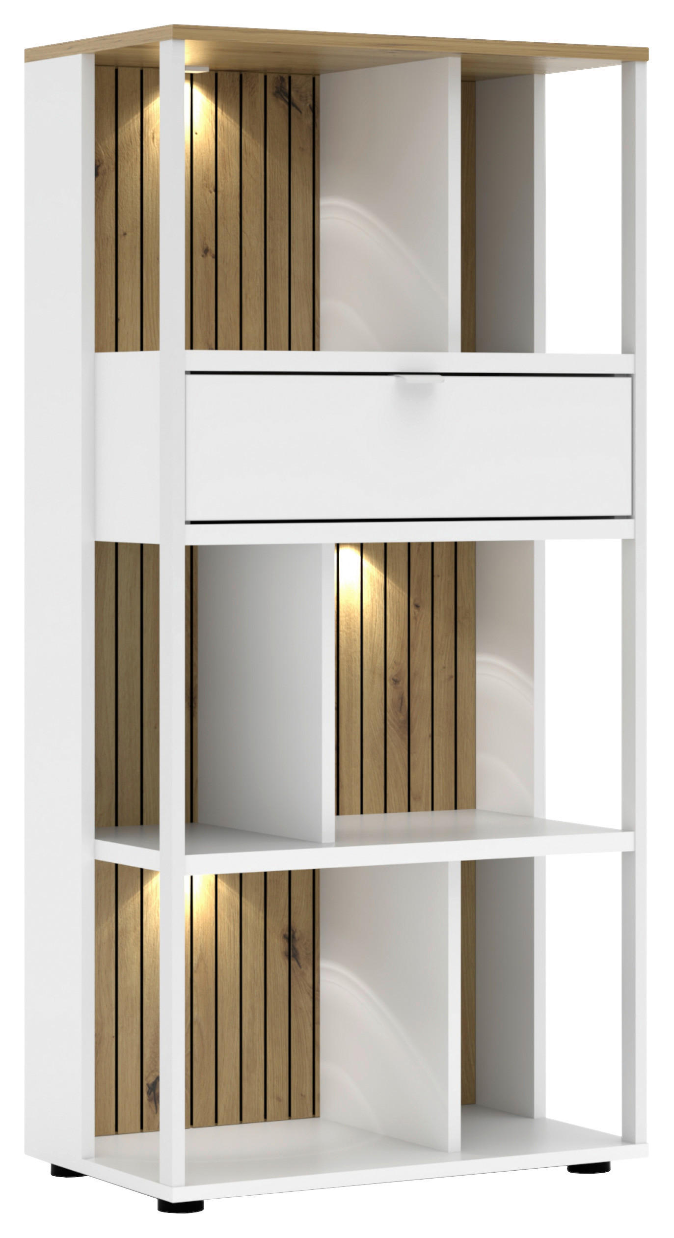 AKTENREGAL Weiß, Eiche Artisan  - Schwarz/Weiß, KONVENTIONELL, Holzwerkstoff/Metall (60/127/38cm) - Voleo