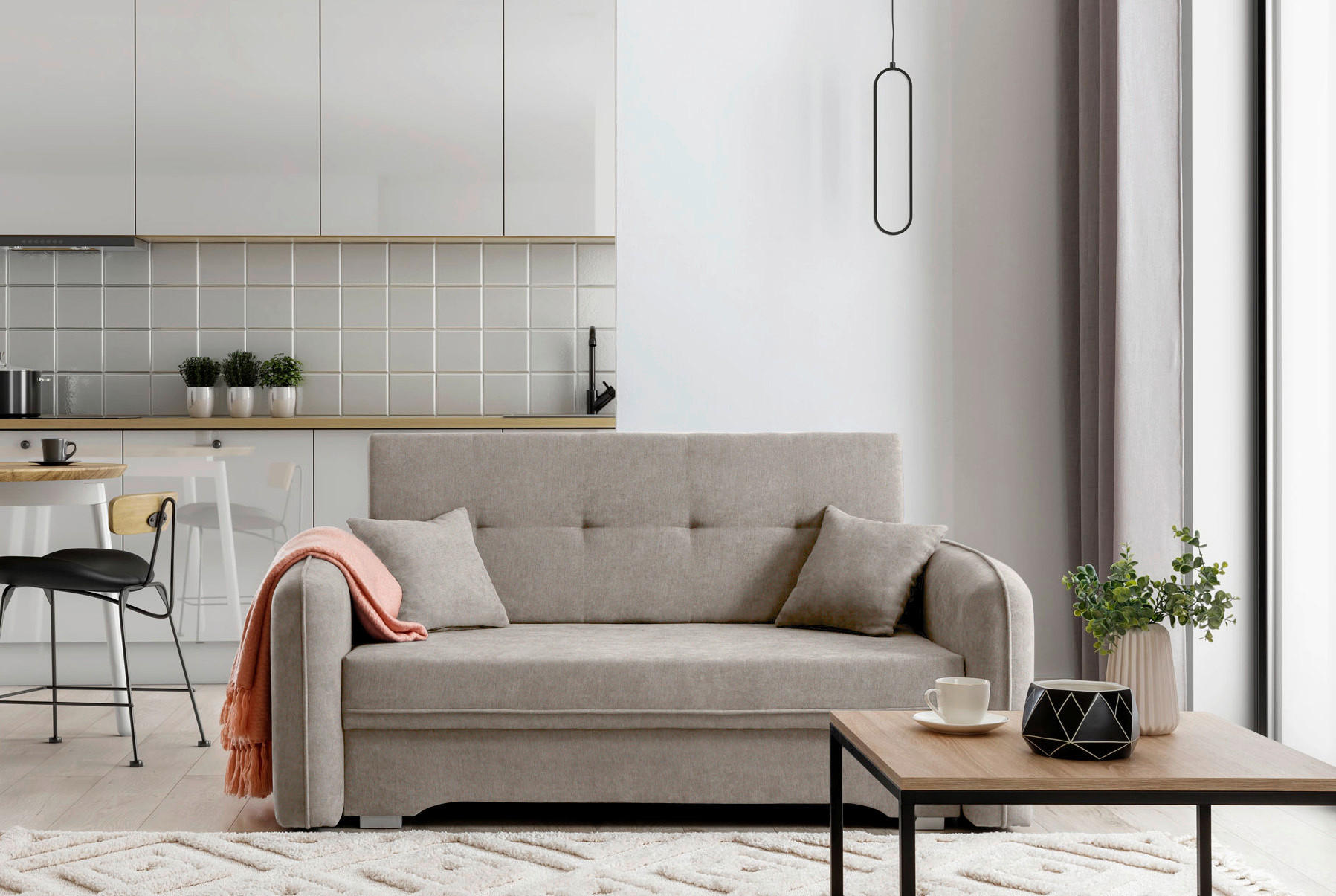 SCHLAFSOFA Chenille Hellbraun  - Hellbraun/Silberfarben, Design, Kunststoff/Textil (155/105/75cm) - MID.YOU