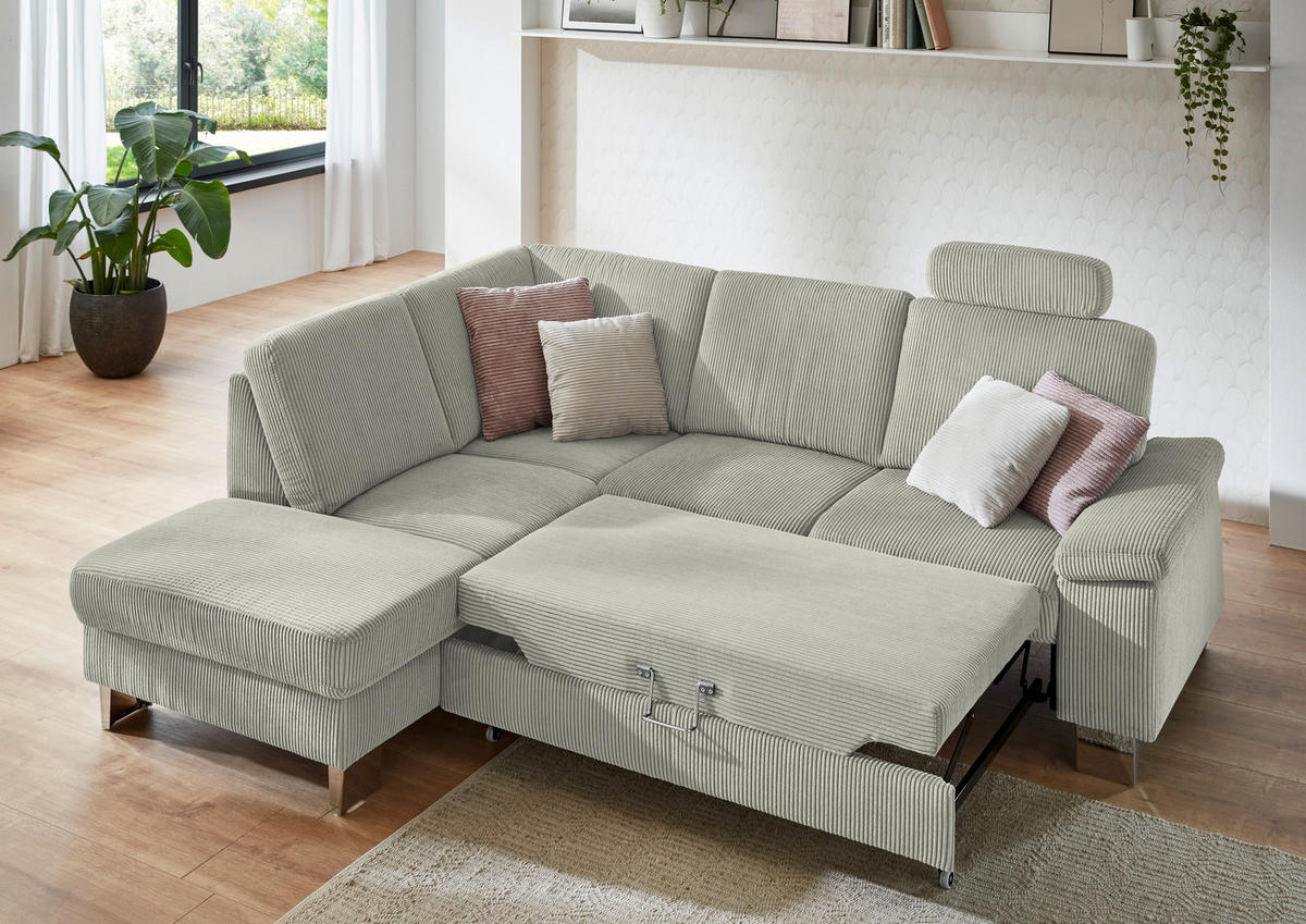 ECKSOFA in Cord Greige  - Edelstahlfarben/Greige, Konventionell, Textil/Metall (200/248cm) - Beldomo System