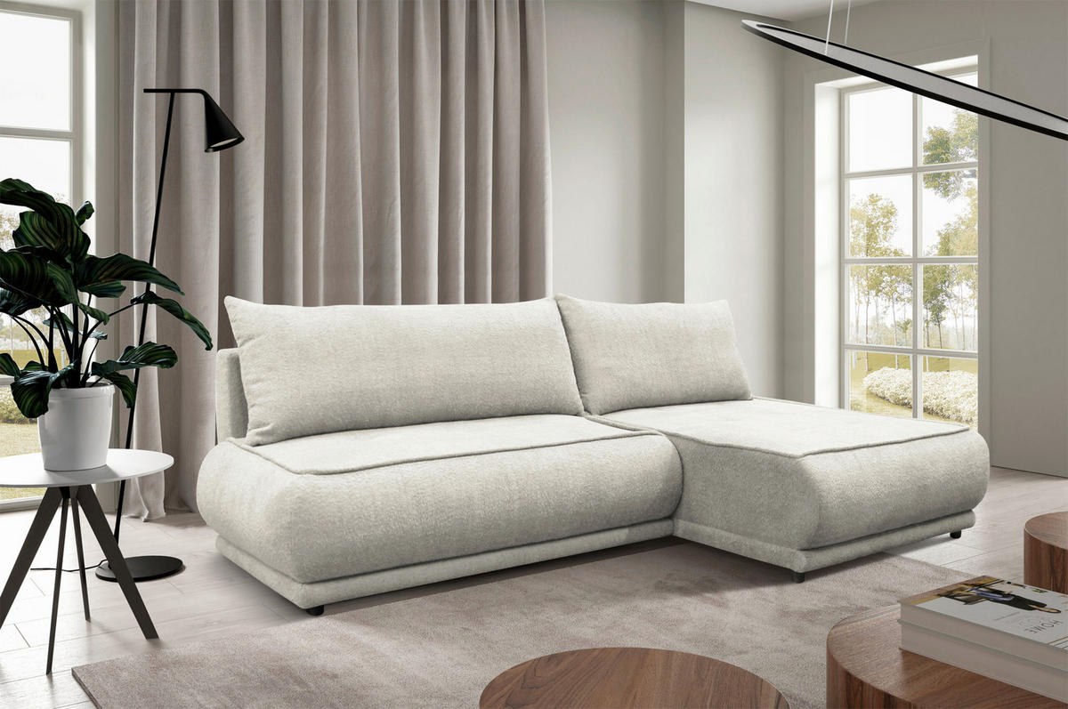 ECKSOFA PAROS in Bouclé Creme  277/179 cm  - Creme/Schwarz, Design, Kunststoff/Textil (277/179cm) - MID.YOU