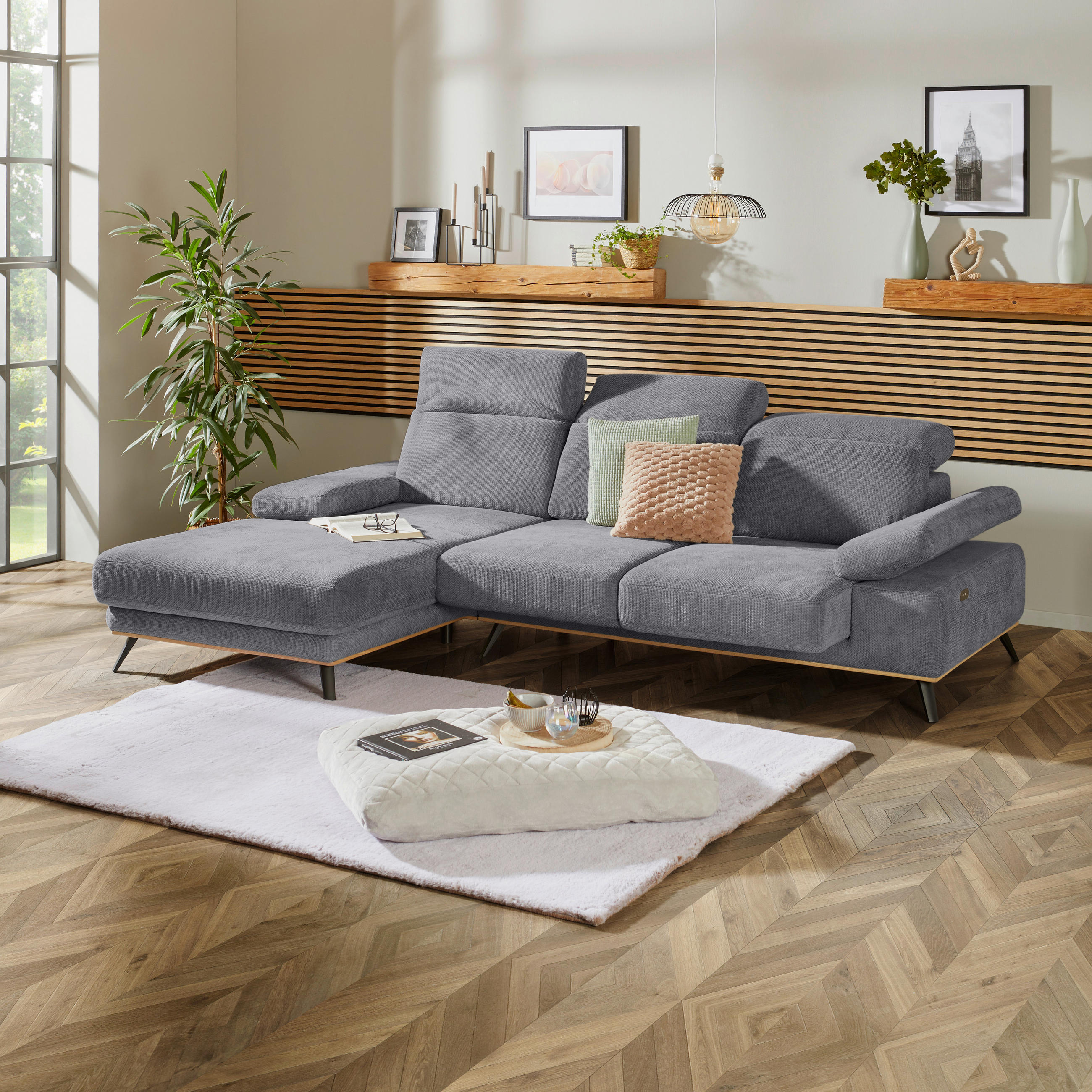 ECKSOFA ROYCE Grau Struktur  - Schwarz/Grau, MODERN, Textil/Metall (194/283cm) - MID.YOU