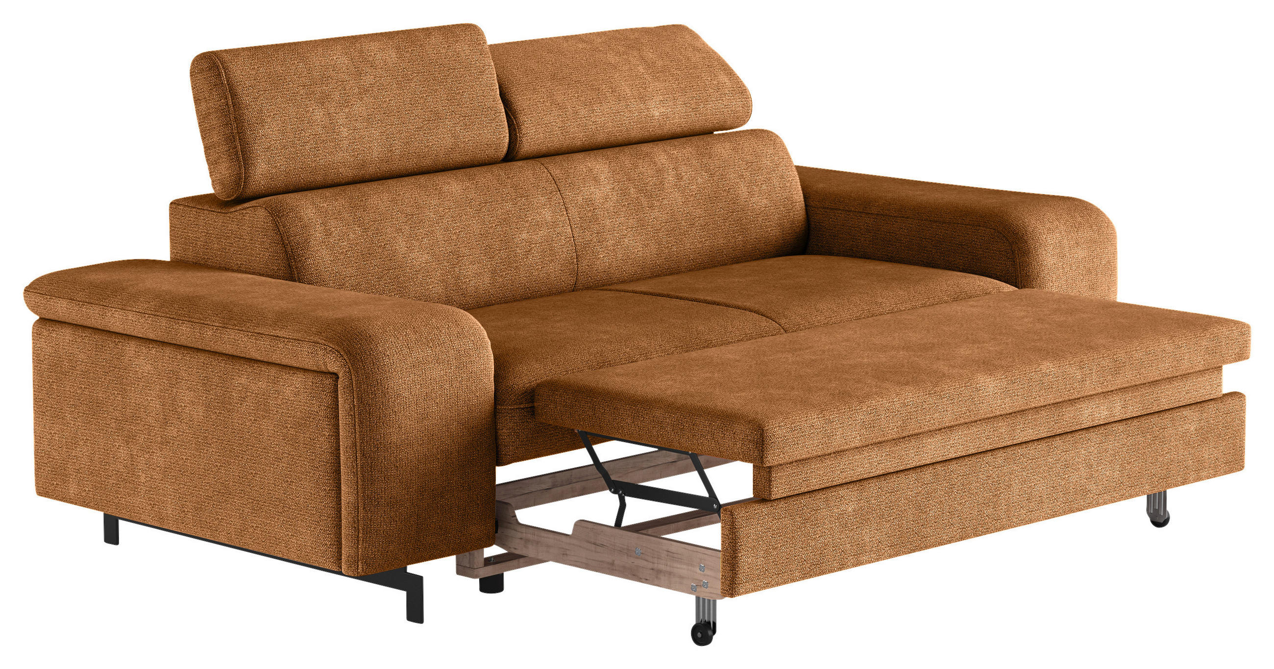 3-SITZER-SOFA in Chenille Cognac  - Cognac/Schwarz, Textil/Metall (217/81/100cm) - MID.YOU