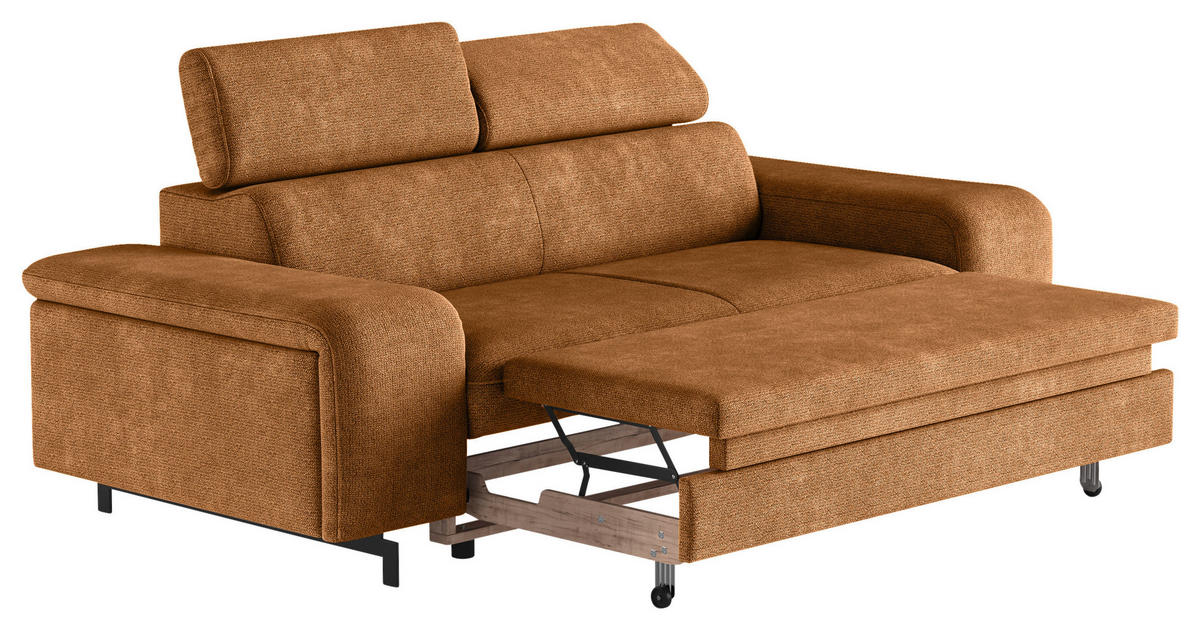 3-SITZER-SOFA in Chenille Cognac  - Cognac/Schwarz, Textil/Metall (217/81/100cm) - MID.YOU
