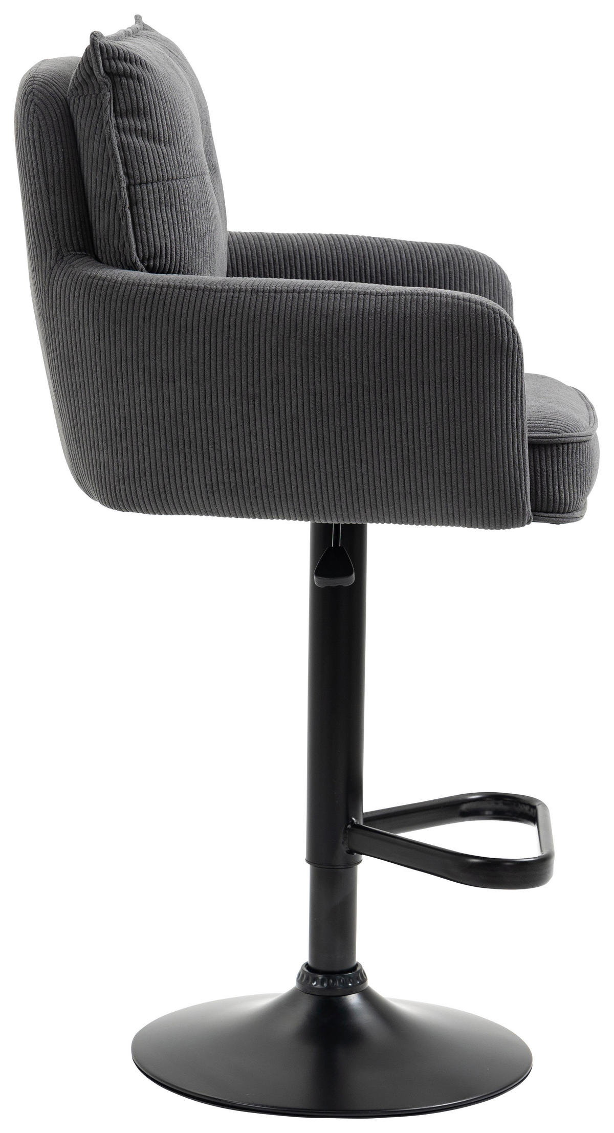 BARHOCKER Cord Anthrazit, Schwarz Eisen Stoffauswahl, Sitzfläche 360° drehbar, inklusive Armlehnen  - Anthrazit/Schwarz, Design, Textil/Metall (54/98-120/58cm) - Novel