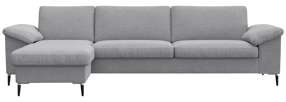 ECKSOFA Hellgrau Flachgewebe  - Hellgrau/Schwarz, Design, Textil/Metall (159/274cm) - Livetastic