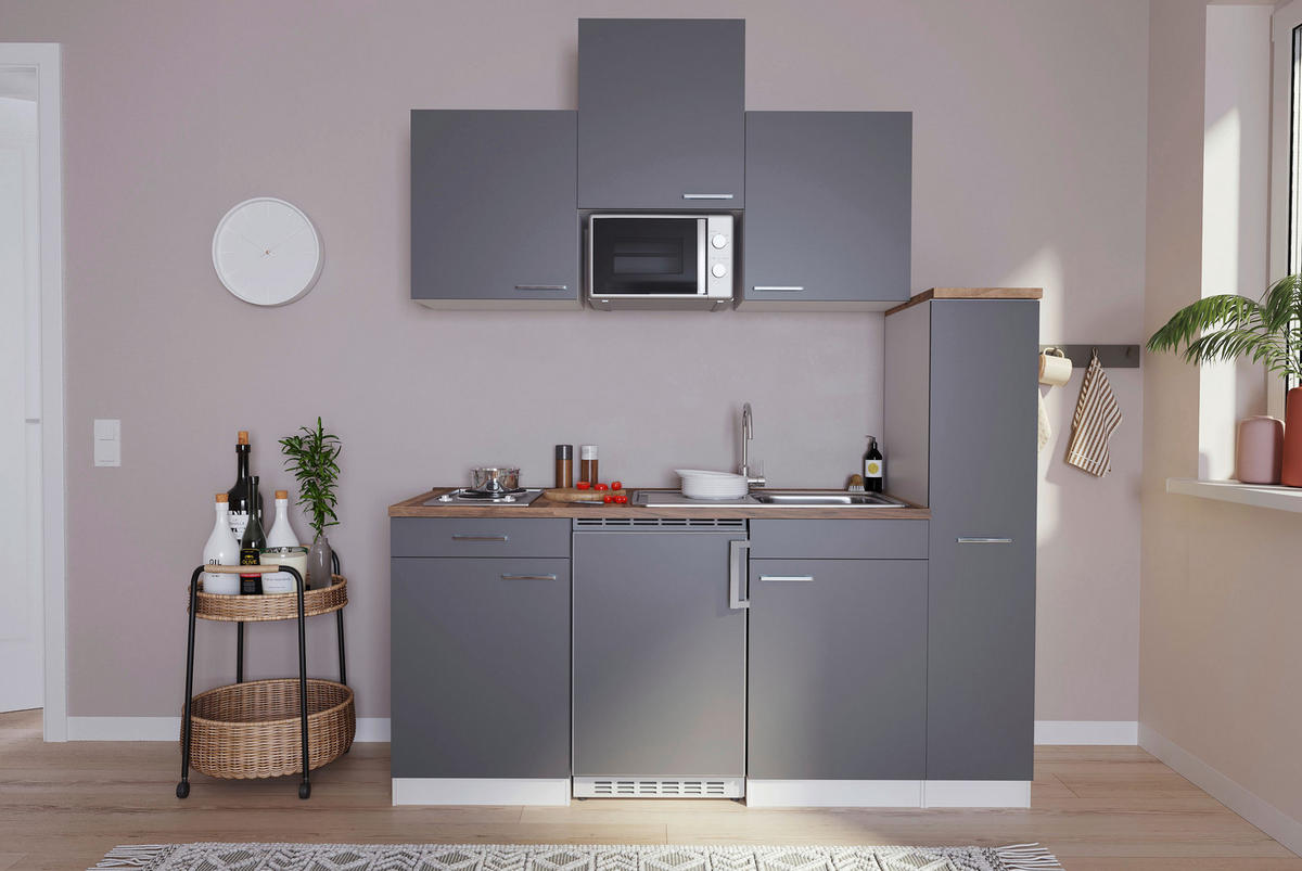 KÜCHENBLOCK 180 cm   in Grau  - Weiss/Nussbaumfarben, Basics, Holzwerkstoff/Kunststoff (180cm) - Respekta