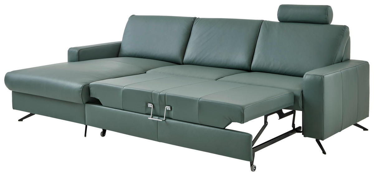 ECKSOFA in Echtleder Opal  - Opal/Schwarz, Design, Leder/Metall (165/267cm) - Beldomo Premium