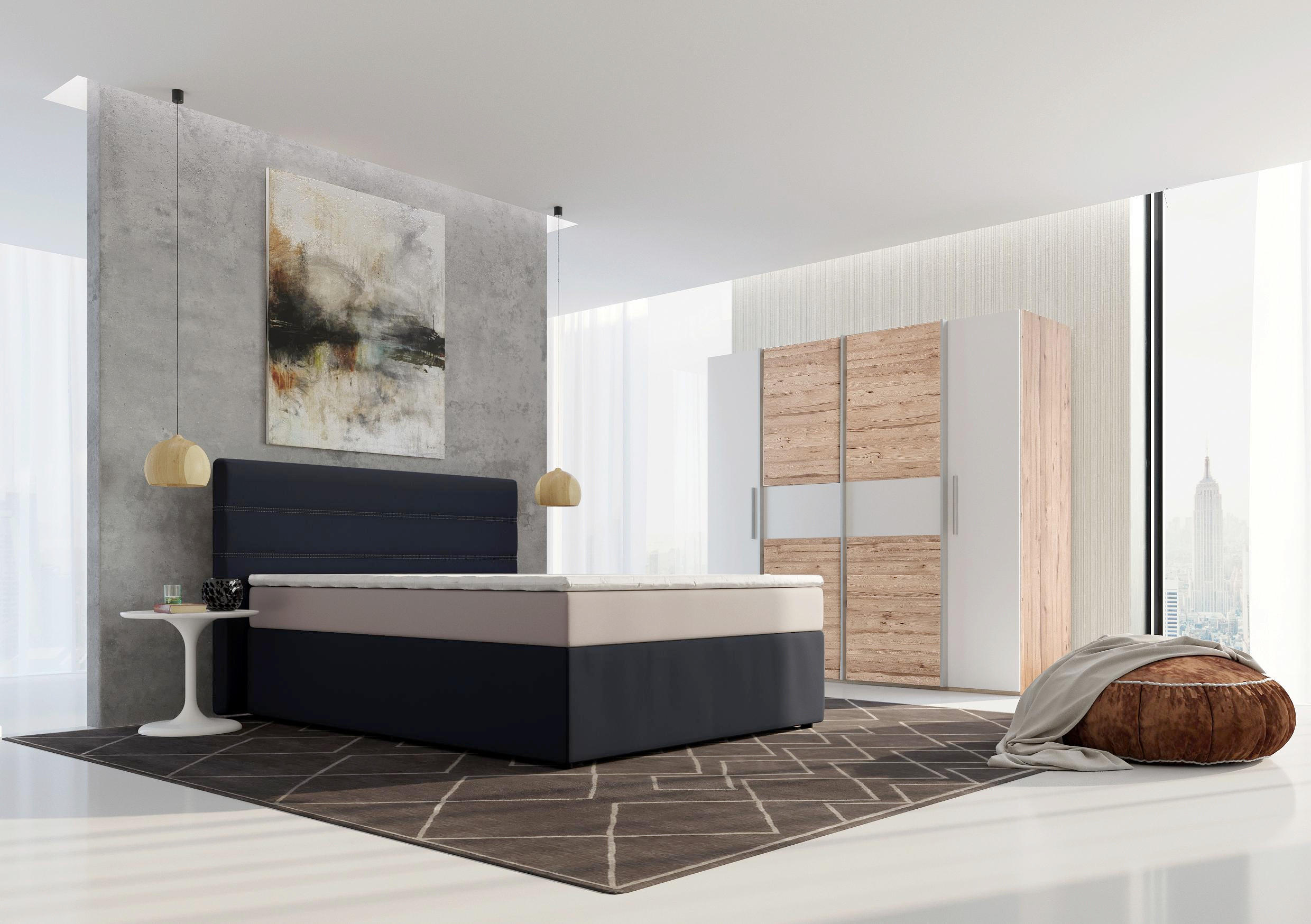 BOXSPRINGBETT 140 cm   x 200 cm   in Textil Anthrazit, Hellgrau - Anthrazit/Hellgrau, MODERN, Kunststoff/Textil (140/200cm) - CARRYHOME