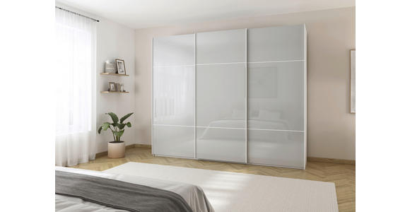 SCHWEBETÜRENSCHRANK 301/223/68 cm 3-türig Grau, Weiß - Weiß/Grau, KONVENTIONELL, Glas/Holzwerkstoff (301/223/68cm) - Novel