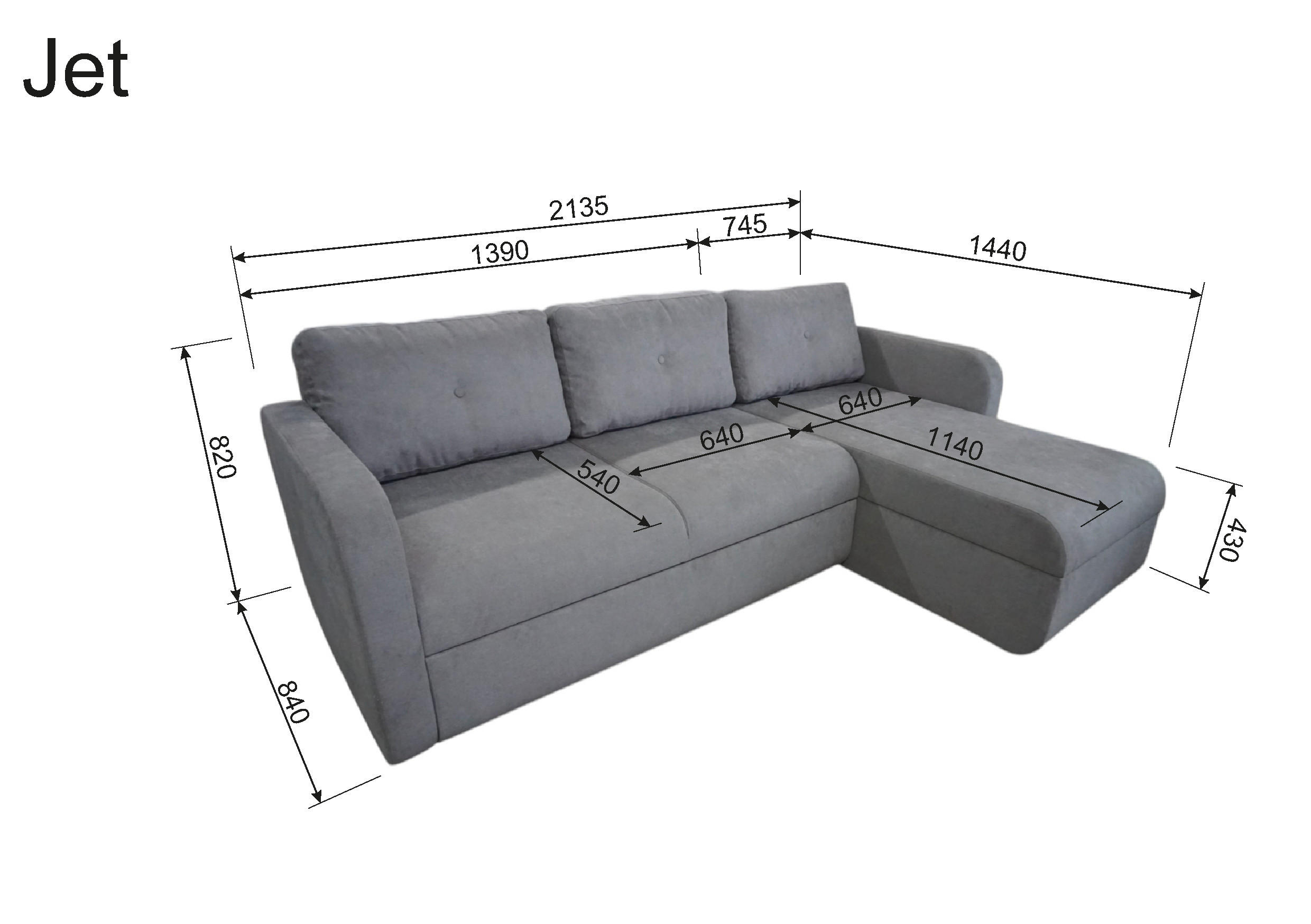KUTNA GARNITURA tekstil  tamno siva   - tamno siva/crna, Trend, tekstil/plastika (214/144cm) - Livetastic