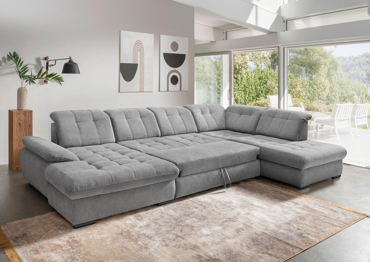 WOHNLANDSCHAFT in Chenille Silberfarben  - Silberfarben/Schwarz, Modern, Textil/Metall (184/387/252cm) - Livetastic