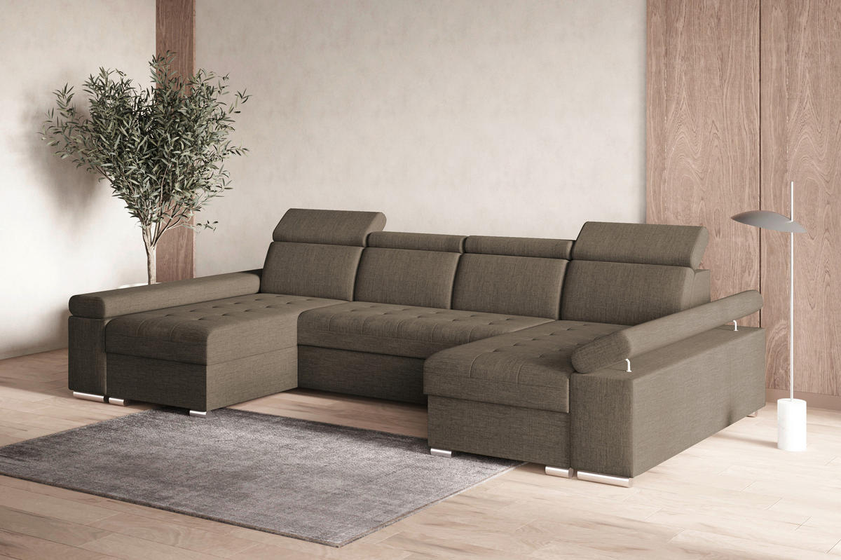 WOHNLANDSCHAFT TORONTO U Braun Webstoff  - Silberfarben/Braun, Design, Textil (168/330/168cm) - MID.YOU