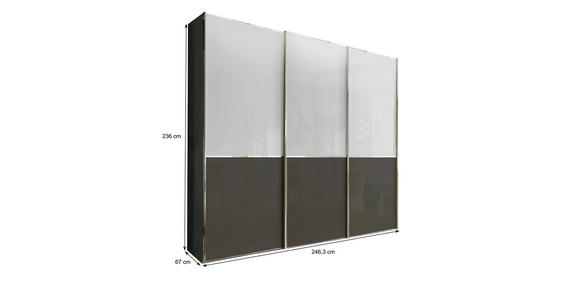 SCHWEBETÜRENSCHRANK 250/236/67 cm 3-türig Weiß, Dunkelgrau - Chromfarben/Dunkelgrau, KONVENTIONELL, Glas/Holzwerkstoff (250/236/67cm) - Novel