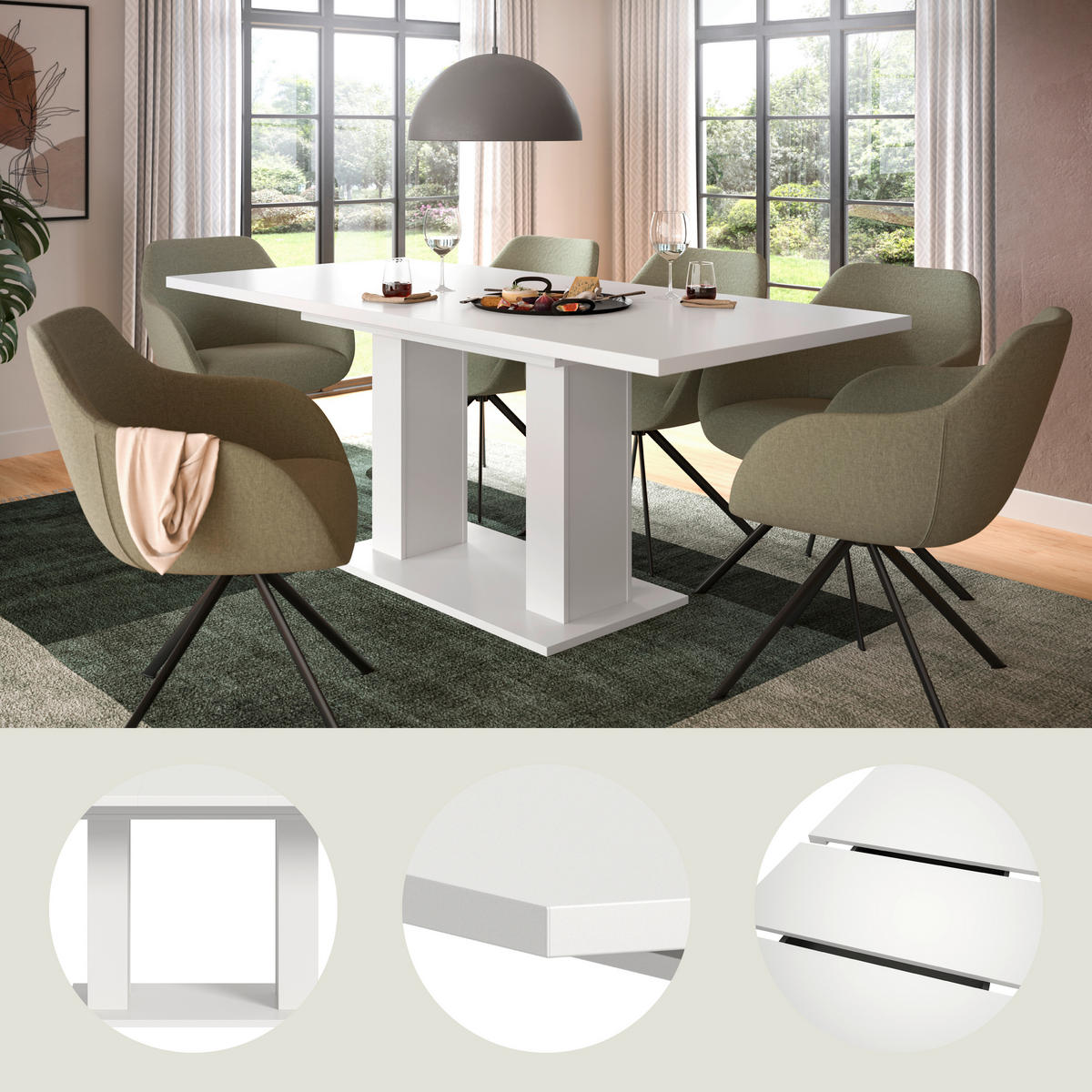 AUSZIEHTISCH Weiß rechteckig  ausziehbar  - Weiß, KONVENTIONELL, Holzwerkstoff (150-190/90/76cm) - MID.YOU