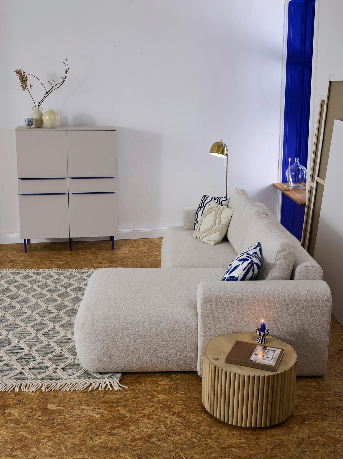 ECKSOFA Perlmutt Bouclé Rückenkissen, Rücken echt  - Perlmutt/Schwarz, KONVENTIONELL, Kunststoff/Textil (257/170cm) - Tom Tailor