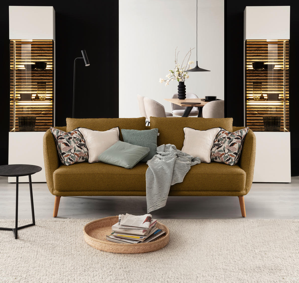 2,5-SITZER  in Flachgewebe Senfgelb  - Eichefarben/Senfgelb, Design, Holz/Textil (190/71/91cm) - Schöner Wohnen