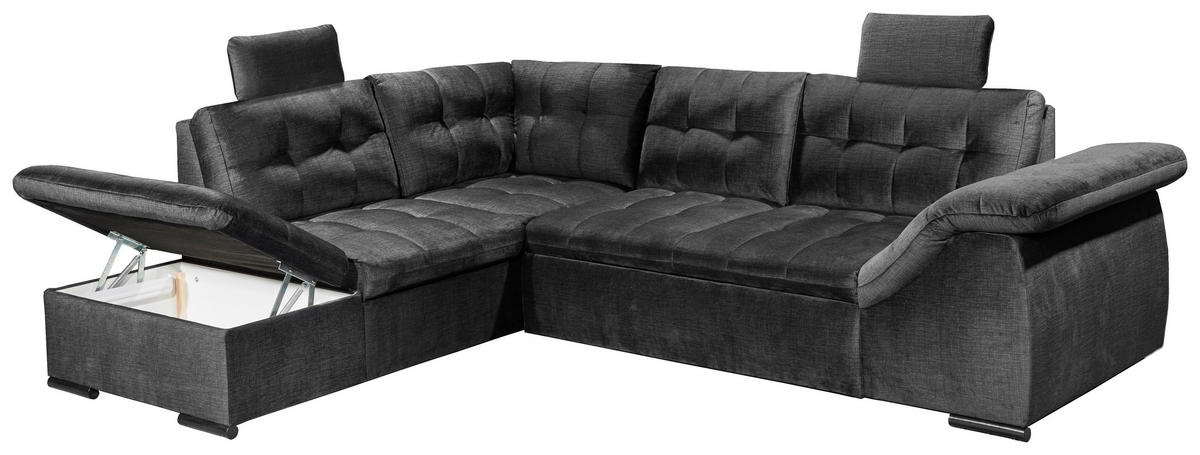 ECKSOFA in Mikrovelours Schwarz  - Schwarz, Konventionell, Kunststoff/Textil (217/283cm) - MID.YOU