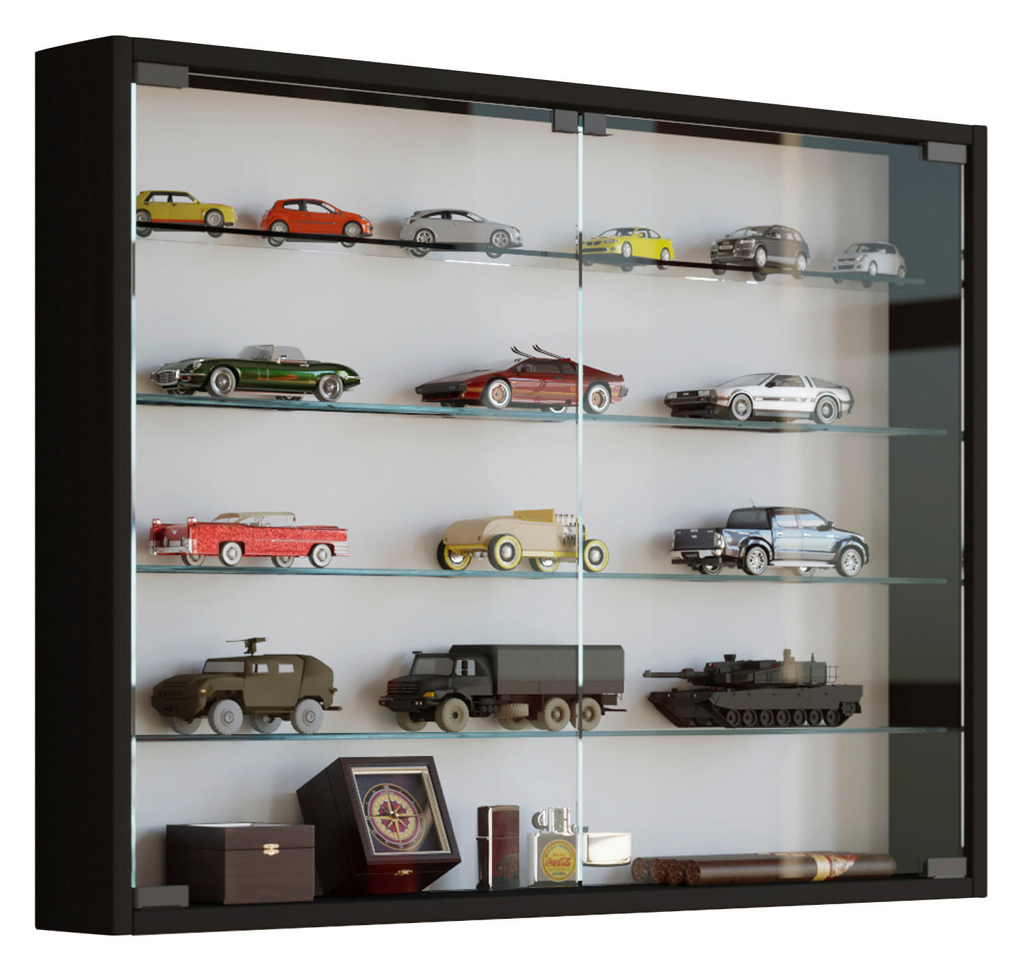 Hängevitrine Mandosa L B: 80cm Schwarz Dekor, Sicherheitsglas