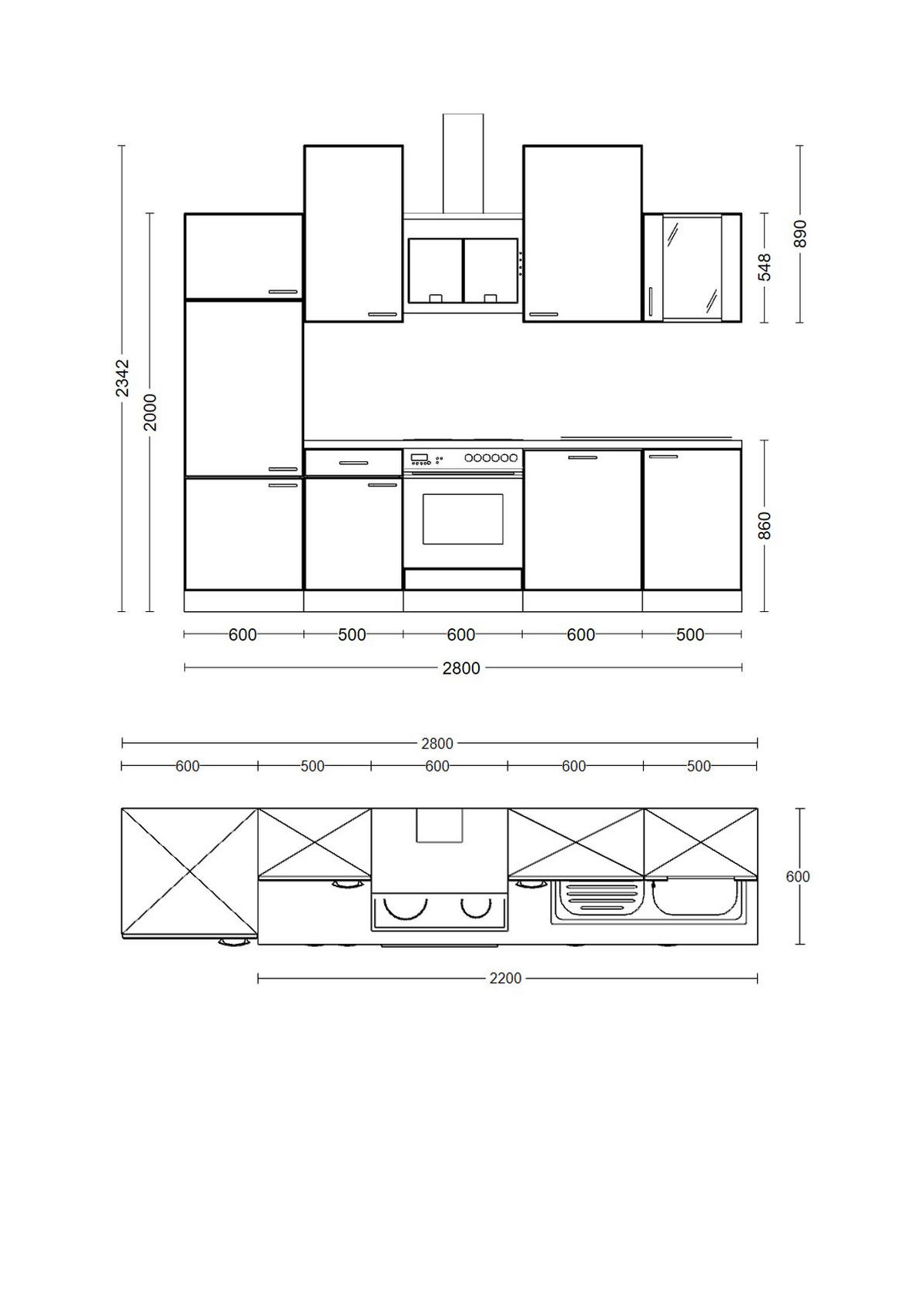 KÜCHENBLOCK 280 cm   in Kaschmir  - Kaschmir/Edelstahlfarben, MODERN, Glas/Holzwerkstoff (280cm) - FlexWell