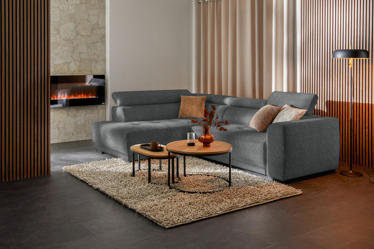ECKSOFA in Struktur Dunkelgrau  - Dunkelgrau/Schwarz, Design, Kunststoff/Textil (205/284cm) - MID.YOU
