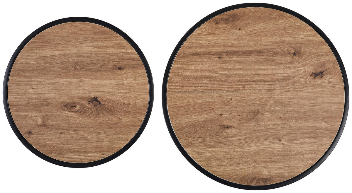 BEISTELLTISCHSET rund Schwarz, Eiche Artisan  - Schwarz/Eiche Artisan, Basics, Holzwerkstoff/Metall (50/40/50/40/45.5/39cm) - Carryhome
