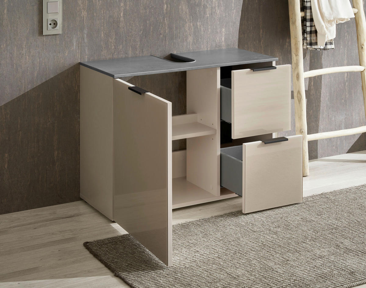 WASCHBECKENUNTERSCHRANK 80/60/35 cm  - Kaschmir/Anthrazit, LIFESTYLE, Glas/Holzwerkstoff (80/60/35cm) - home24