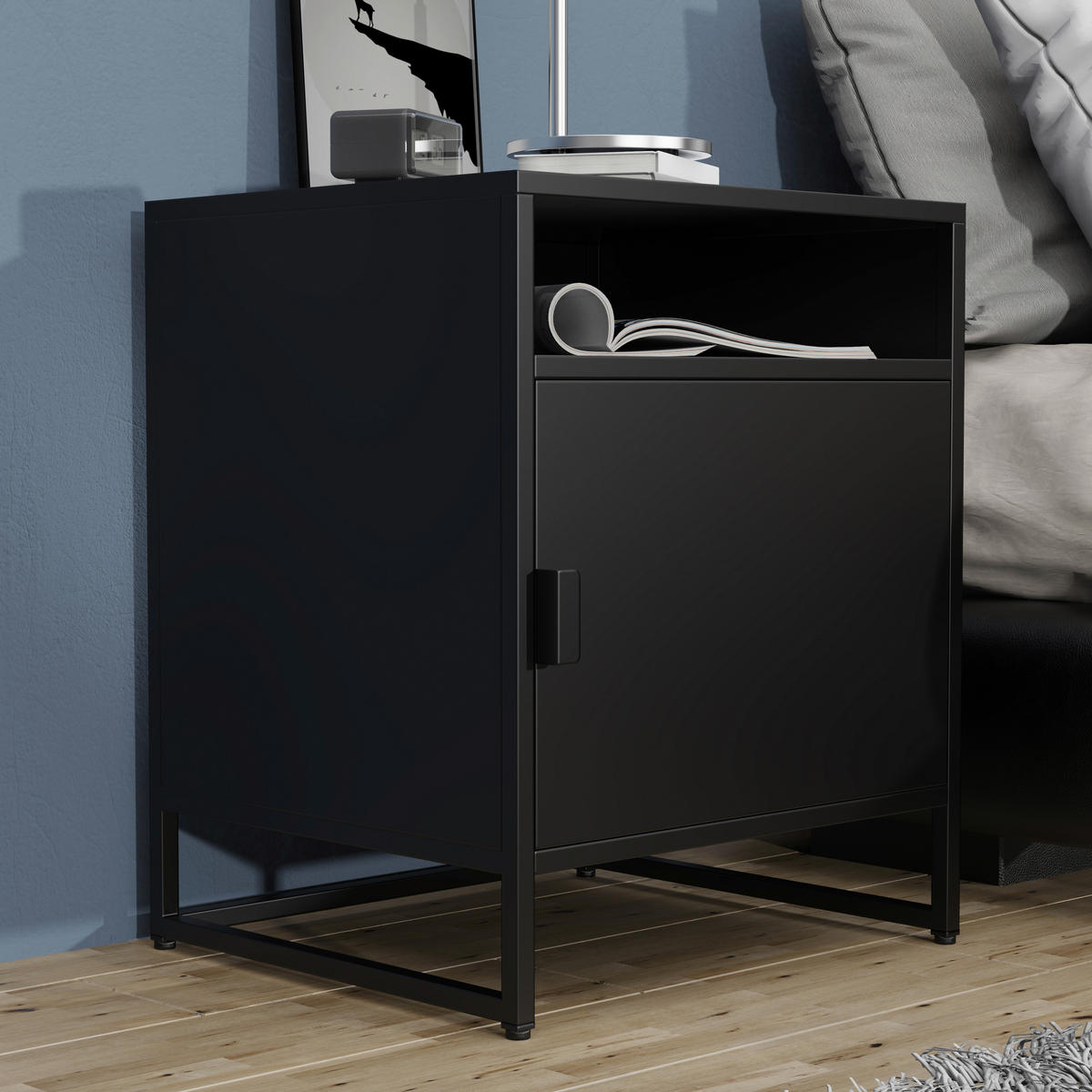 SÄNGBORD i svart  - svart, Modern, trämaterial/plast (45/55/40cm) - MID.YOU