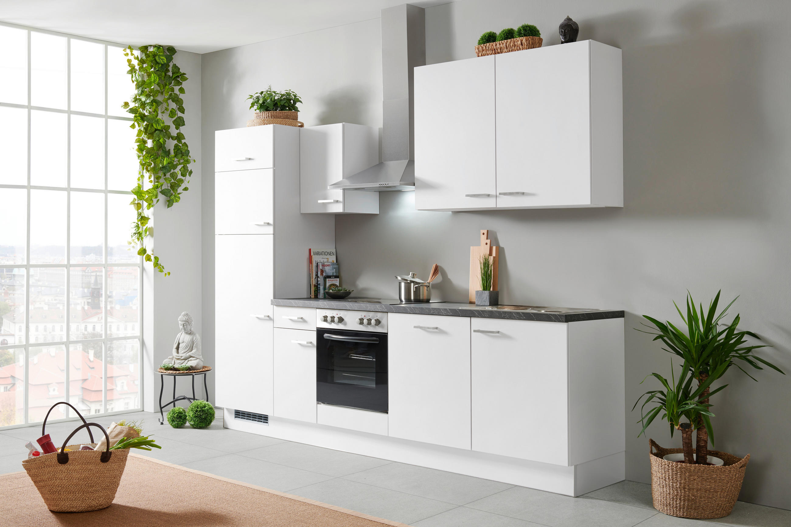KUHINJSKI BLOK BREZ APARATOV - črna/svetlo siva, Basics, kovina/leseni material (280cm) - Impuls