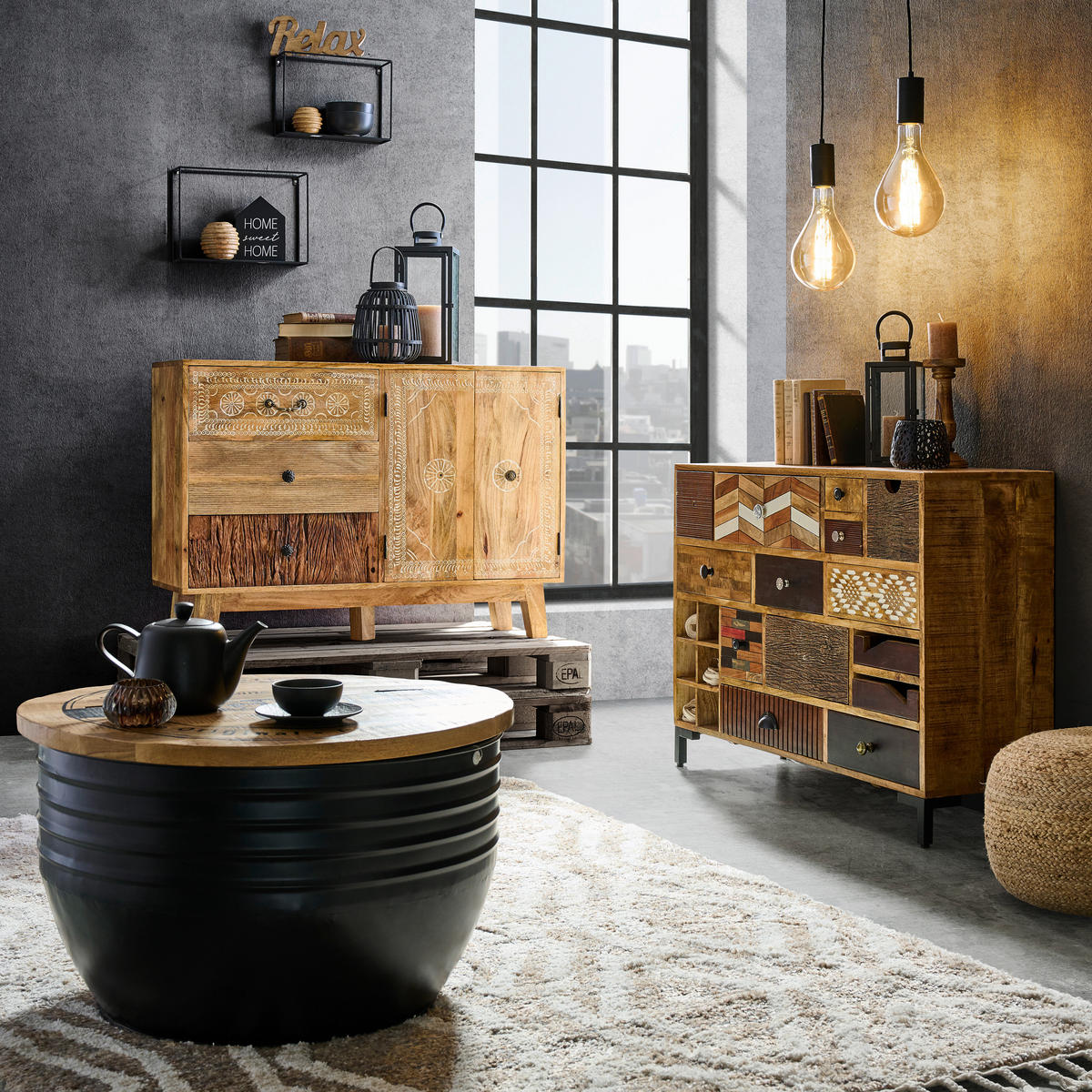 KOMMODE 115/80/35 cm  in Braun, Multicolor, Naturfarben, Akaziefarben  - Multicolor/Schwarz, Lifestyle, Keramik/Holz (115/80/35cm) - Landscape