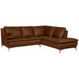 ECKSOFA Cognac Echtleder  - Chromfarben/Cognac, Design, Leder/Metall (242/224cm) - Novel