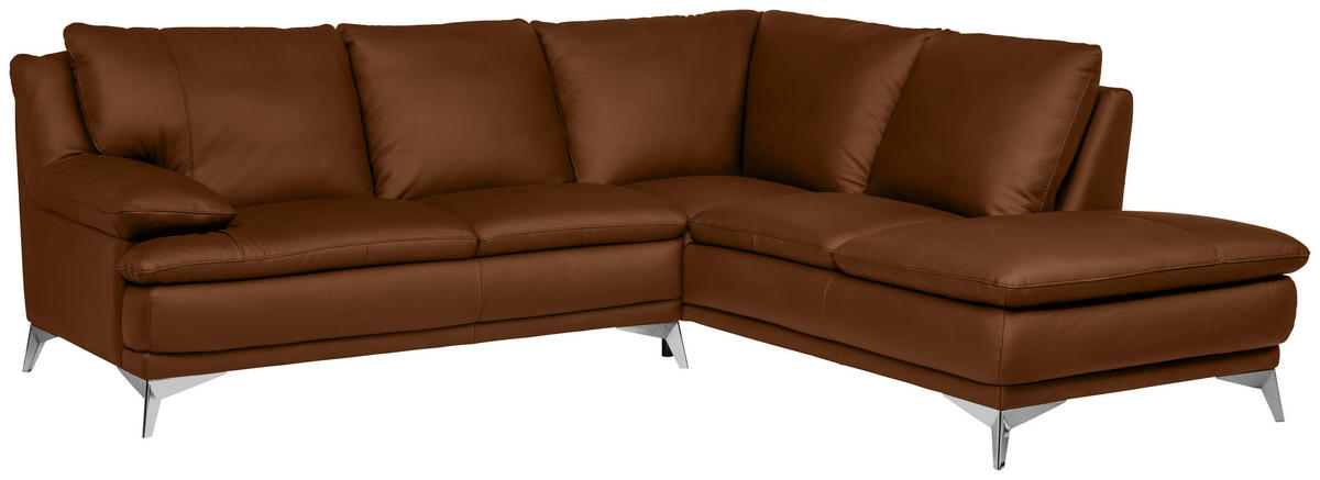ECKSOFA Cognac Echtleder  - Chromfarben/Cognac, Design, Leder/Metall (242/224cm) - Novel