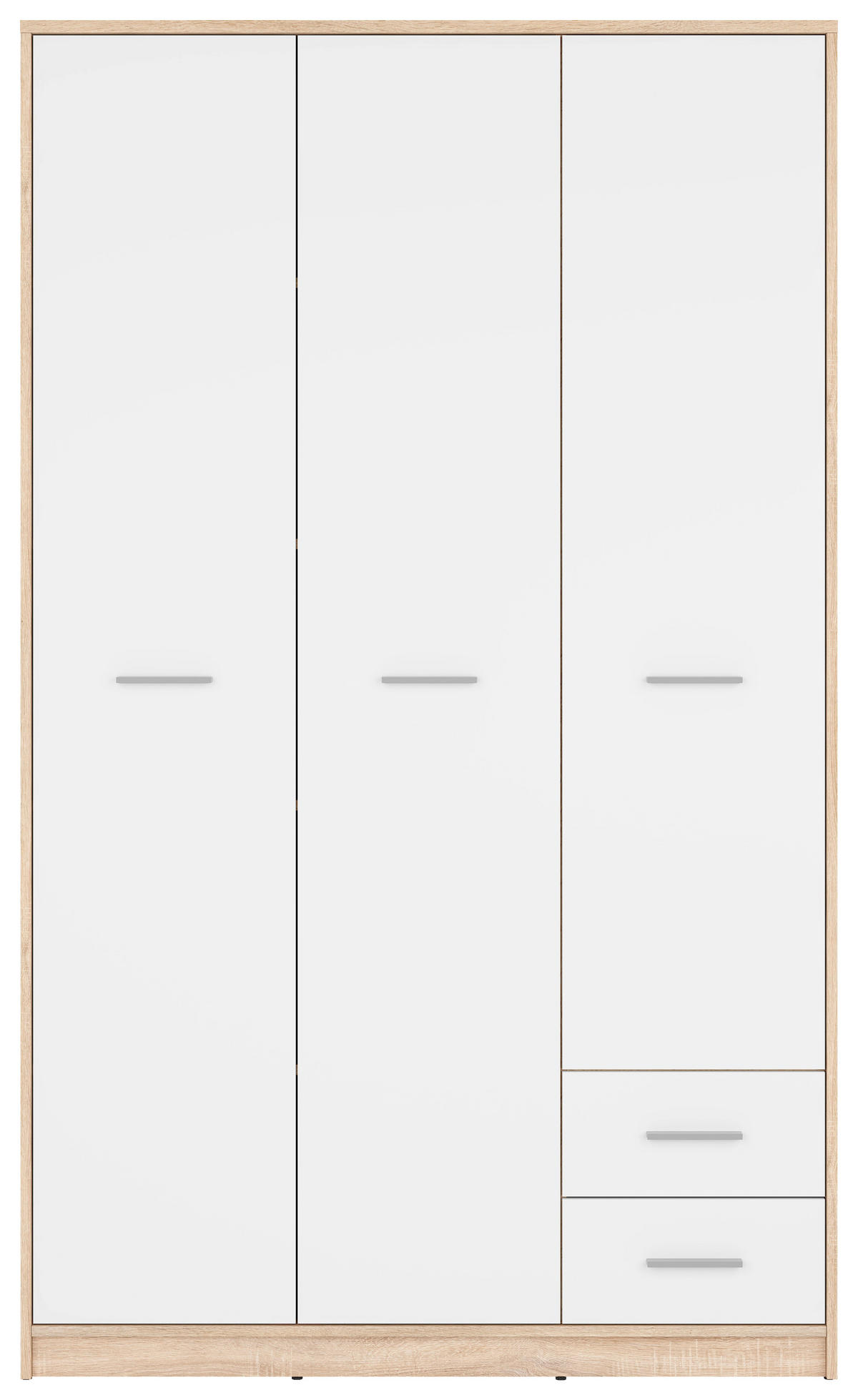 DREHTÜRENSCHRANK 118,5/197/54,5 cm 3-türig Weiß, Sonoma Eiche  - Silberfarben/Weiß, MODERN, Holzwerkstoff/Kunststoff (118,5/197/54,5cm) - MID.YOU