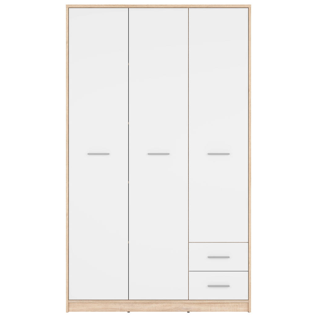 Thumbnail - Mid.you Drehtürenschrank, Weiß, Sonoma Eiche, Kunststoff, 2 Fächer, 2 Schubladen, 118.5x197x54.5 cm, FSC Mix, Schlafzimm...