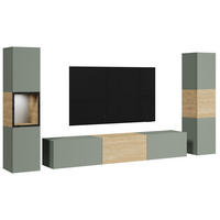 Ansamblu Mobilier Camera De Z, 3 piese, culoare lemn stejar, verde salvie, 240/130/31 cm - verde salvie/culoare lemn stejar, Design, sticlă/material pe bază de lemn (240/130/31cm) - P & B