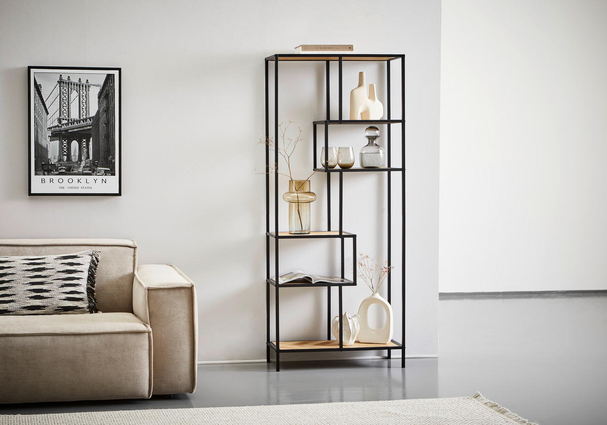 ETAJERĂ  70/171/30 cm culoare natur, negru, culoare lemn pin  - culoare lemn pin/culoare natur, Design, lemn/metal (70/171/30cm) - MID.YOU