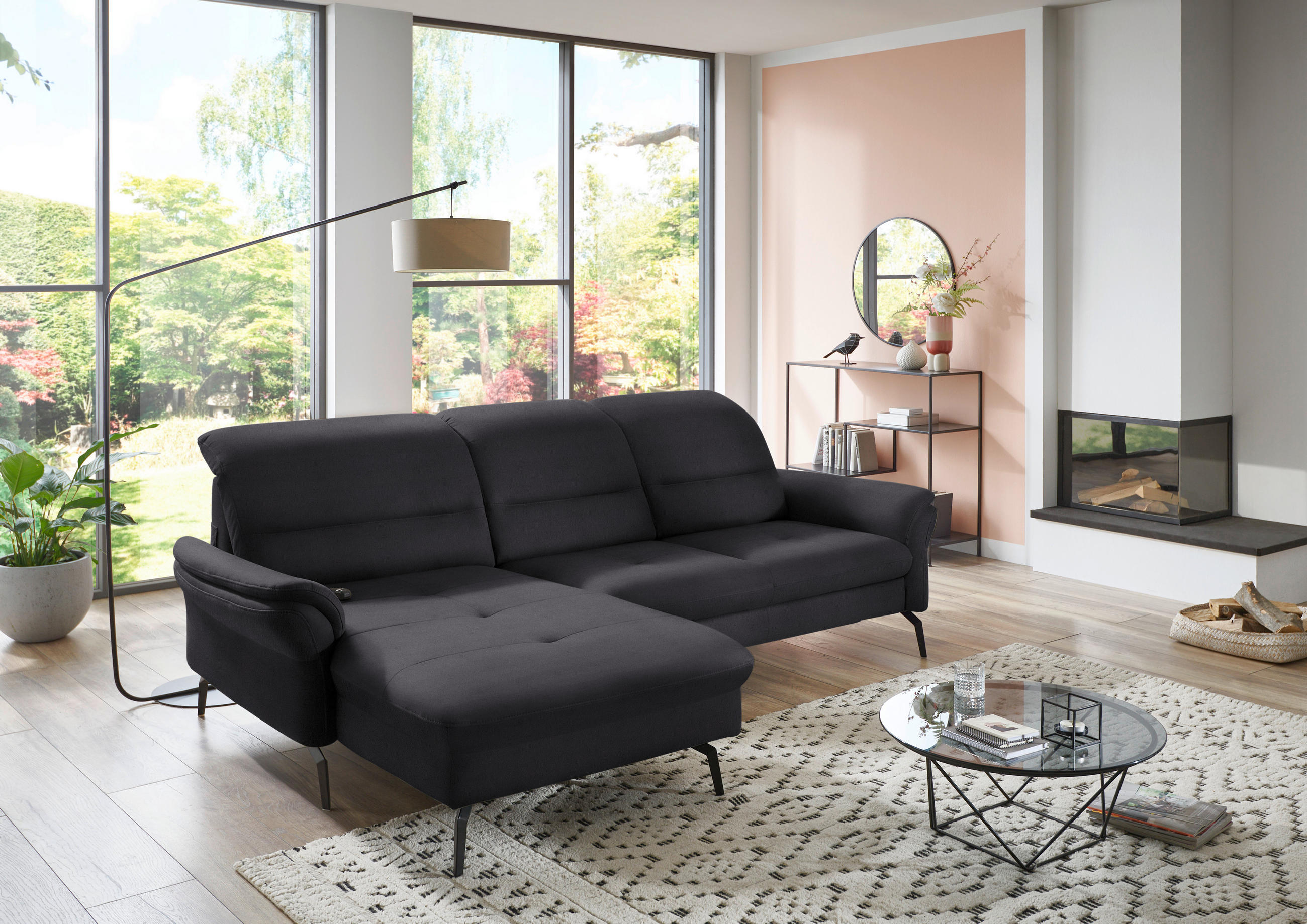 ECKSOFA in Flachgewebe Anthrazit  - Anthrazit/Schwarz, Konventionell, Textil/Metall (181/260cm) - Beldomo Speed