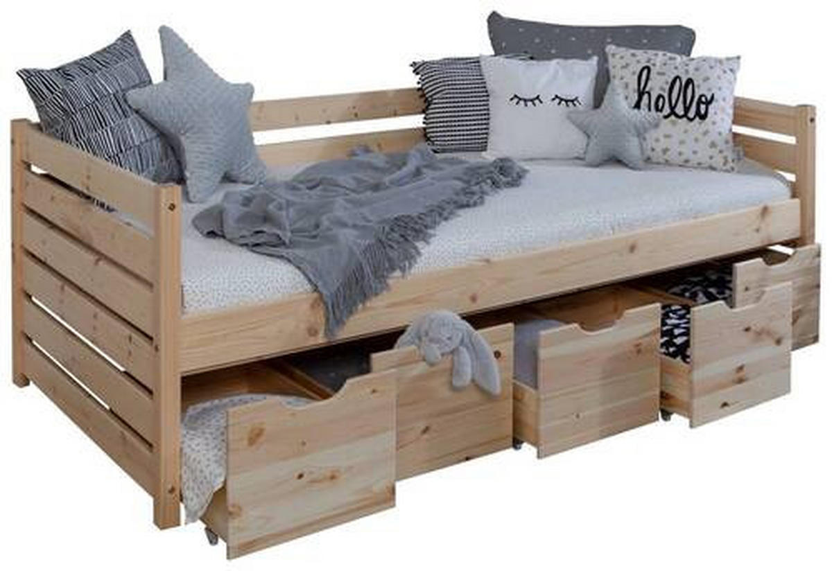 POSTEL S ÚLOŽNÝM PROSTOREM, 90/200 cm, přírodní barvy - přírodní barvy, Moderní, dřevo (90/200cm) - MID.YOU