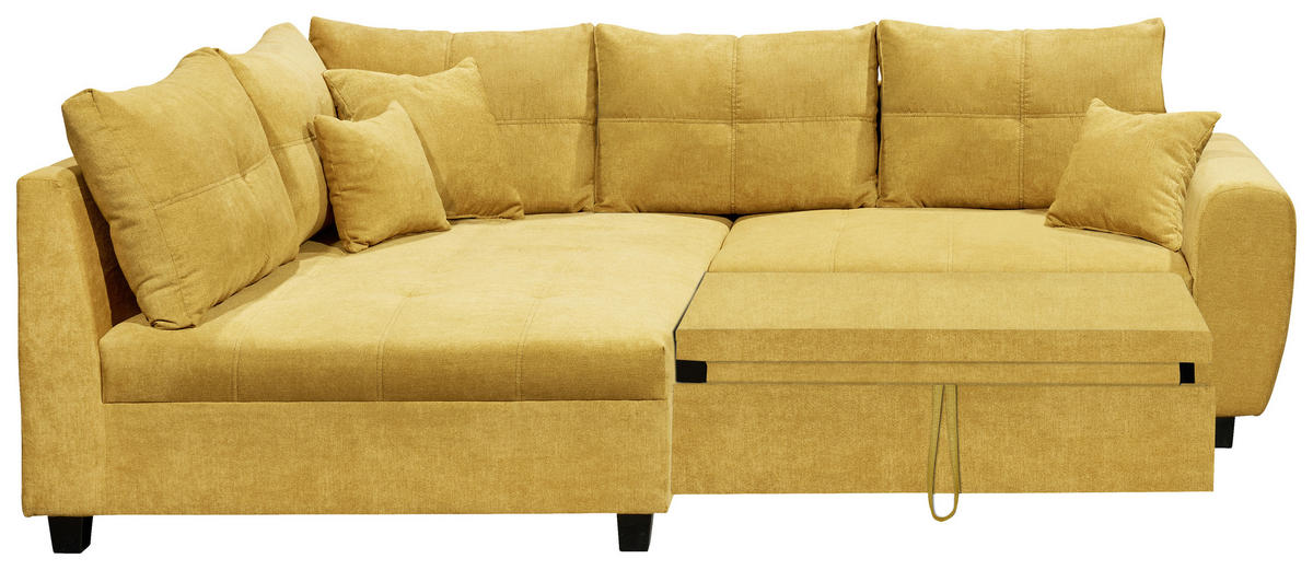ECKSOFA in Mikrovelours Gelb  - Gelb/Schwarz, Basics, Holzwerkstoff/Kunststoff (176/248cm) - MID.YOU