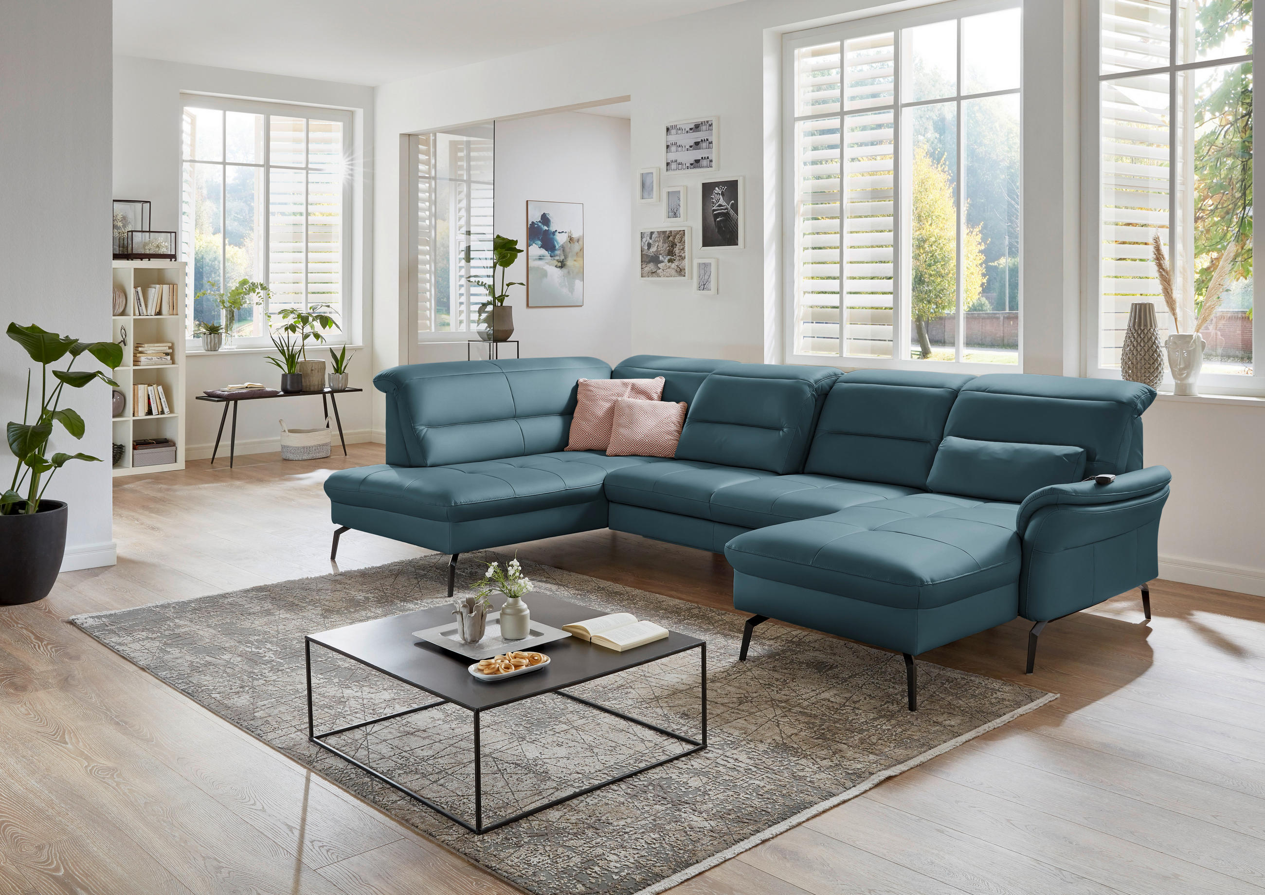 WOHNLANDSCHAFT in Echtleder Blau  - Blau/Schwarz, Design, Leder/Metall (206/336/181cm) - Beldomo Speed