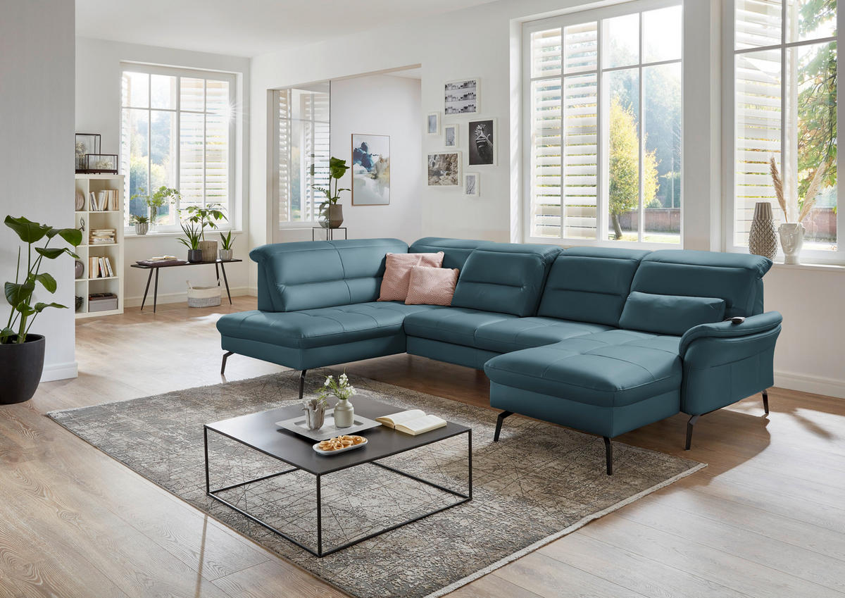 WOHNLANDSCHAFT in Echtleder Blau  - Blau/Schwarz, Design, Leder/Metall (206/336/181cm) - Beldomo Speed