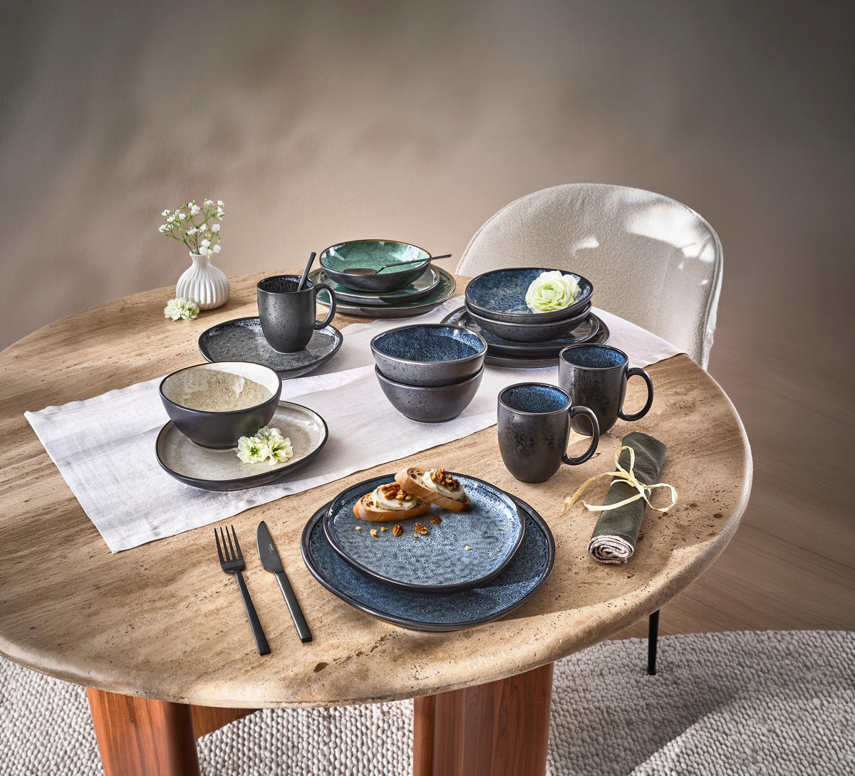 KOMBISERVICE Blau SØREN BLUE 10-teilig 2 Personen  - Blau, Trend, Keramik - Novel