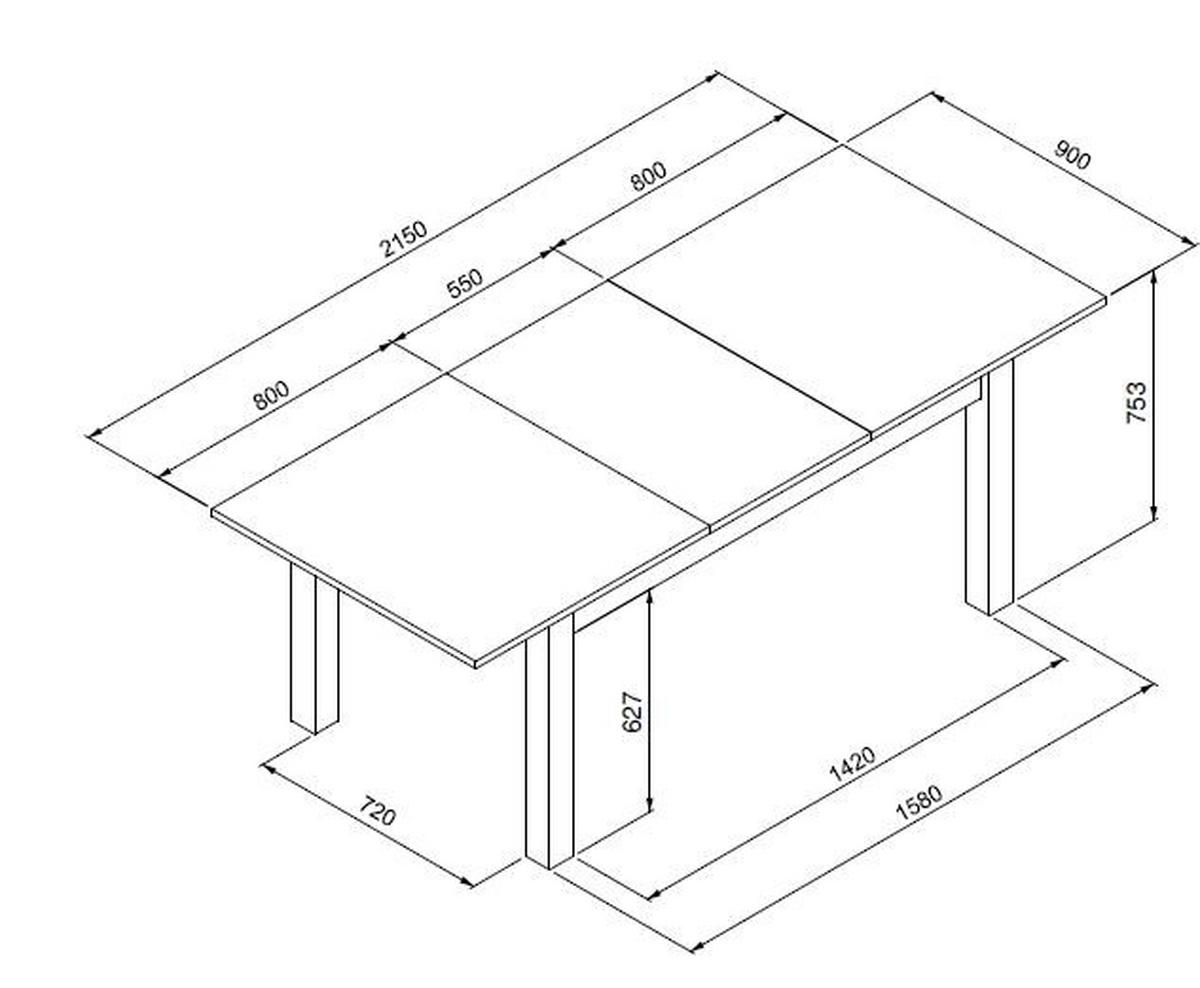 ESSTISCH in Holzwerkstoff 160/90/75 cm  - Weiss/Eichefarben, Konventionell, Holzwerkstoff (160/90/75cm) - MID.YOU