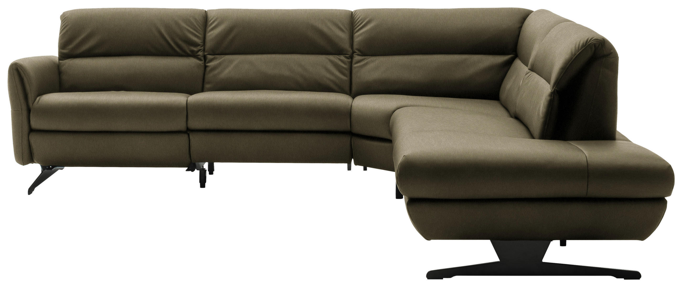 ECKSOFA Olivgrün Echtleder - Schwarz/Olivgrün, Design, Leder/Metall (286/258cm) - Schöner Wohnen