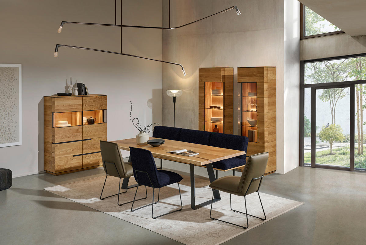 STUHL  Stoff-/Lederauswahl Webstoff  - Graphitfarben/Dunkelblau, Design, Textil/Metall (52/85/66cm) - Cassando