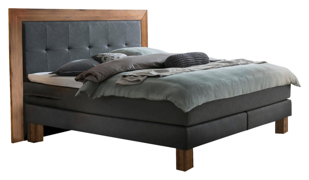 BOXSPRINGBETT 160/200 cm  in Anthrazit, Eichefarben  - Eichefarben/Anthrazit, KONVENTIONELL, Holz/Textil (160/200cm) - Hasena